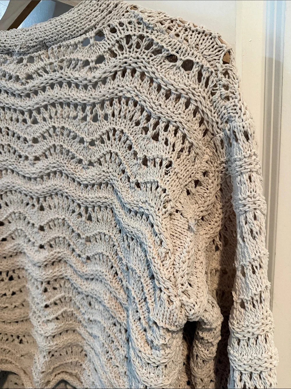 Open-Knit Cream Crochet Cardigan